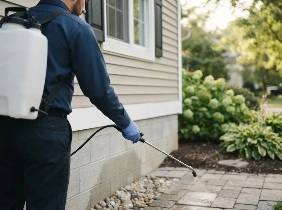 Pest control technician inspecting a home in Creve Coeur, MO